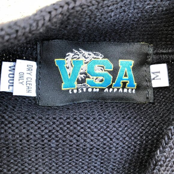 VTG VSA Custom Apparel Wool Cardigan Sweater MED Wool Black Button Knit - Picture 7 of 8